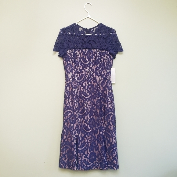 Eliza J Lace Midi Sheath Dress Navy Size 2 - Picture 3 of 12